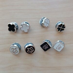 Spade, Clove, And Crown Accent Lapel Pins/ Brooch Set — Black & White